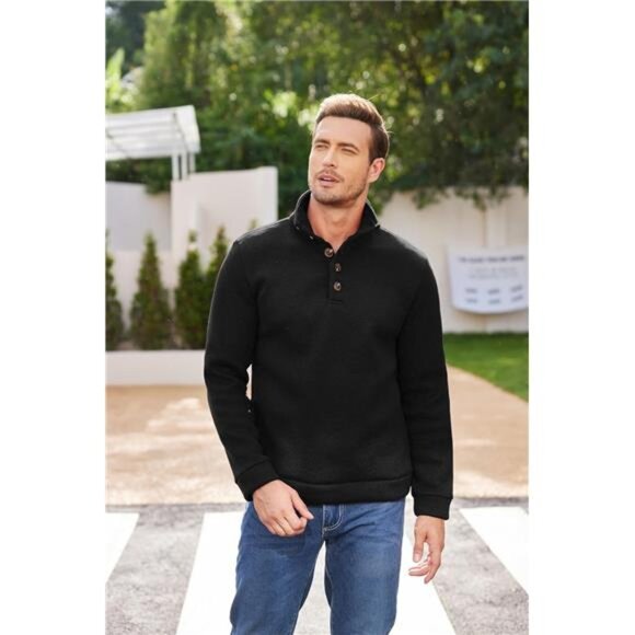 Mens Pullover Sweater Slim Fit Knitted Thermal Long Sleeve Casual Shawl Collar - Picture 2 of 7